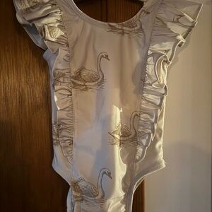 Kate Quinn Swan Print Ruffled Swimsuit